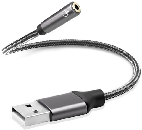 Duttek Cable de auriculares USB a 3,5 mm Aux de 30 cm/1FT, USB macho a hembra de 3,5 mm, cable de audio trenzado de cobre, compatible con ordenadores de escritorio, portátiles, auriculares, micrófono