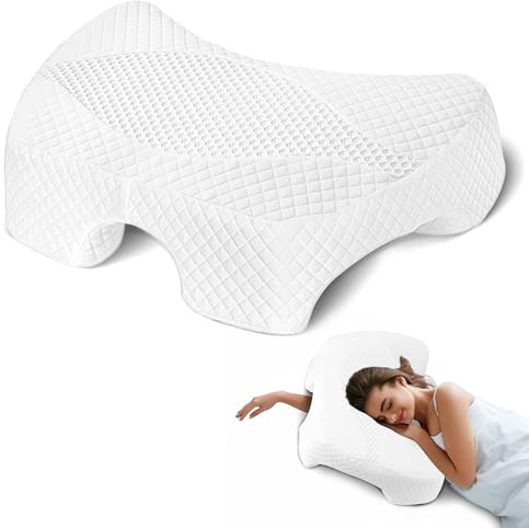 ROOWANA Seitenschläferkissen mit Armloch, Armkissen Nack 55x35.5x15cm-Weiß | Memory Foam Kissen, Nackenkissen Kopfkissen Geeignet für Seiten-, Rücken- und Bauchschläfer