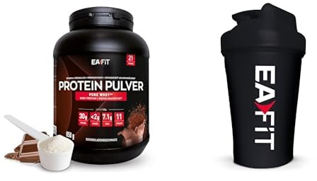 EAFIT - Lot WHEY PROTEIN - Double Chocolat 850g - Protéines Whey + Shaker Noir Opaque avec Mélangeur en Acier