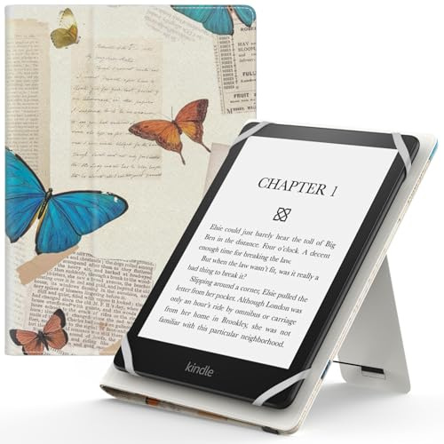 MoKo Étui universel pour liseuse 6, 6,8, 7, tablette Kindle Kobo/Voyaga/Lenovo/Sony E-Book Tablet, léger en cuir PU avec dragonne/béquille, papillon vintage
