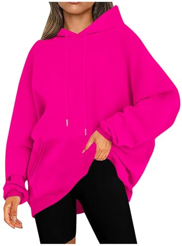 KOG Hoodie Damen Warme Hoodies Einfarbige Kapuzenpullover Winter Bekleidung Teenager Mädchen Sweatshirt mit Kapuze Vintage Oberteil Mode Frauen Warm Einfarbig Locker Hoody Retro Pullover