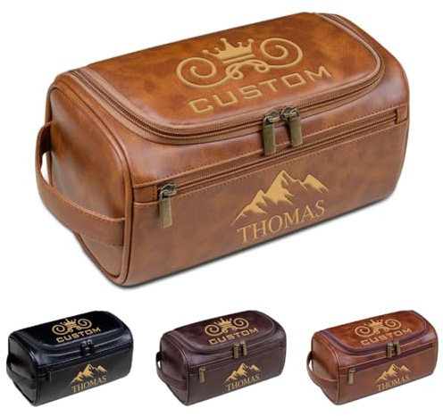 Trousse de toilette personnalisée en cuir pour homme, kit Dopp avec nom personnalisé, trousse de toilette de voyage pour garçons d'honneur, mariage, anniversaire, fête des pères, idée cadeau
