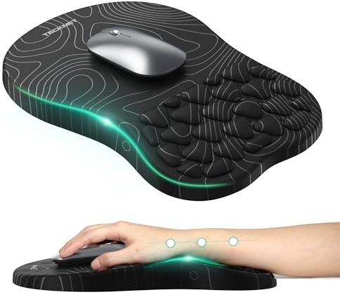 TECKNET Ergonomisches Mauspad, Memory-Schaum Mousepad mit Handauflage & Weiches Massagedesign zur Schmerzlinderung, Gaming Mauspad mit Gelkissen, Rutschfester PU-Basis, für Büro, Home, Laptop, PC