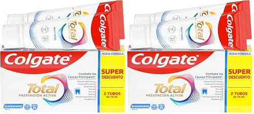 Colgate Total Prävention aktiver Zahnpasta, 2 x 75 ml, bekämpft die Hauptursachen von Mundgesundheitsproblemen | 24 Stunden antibakterieller Schutz ¹ | Klinisch getestet (Packung mit 2)