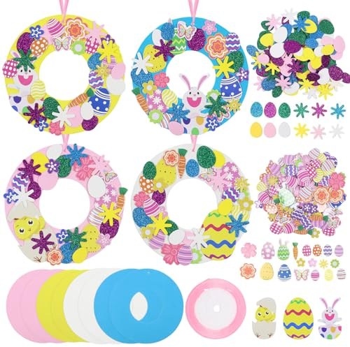 8 Stück Ostern Basteln Kinder, 274 STK Oster Kranz DIY Kit, Kaninchen Ei Osterkranz Bastelset Kinder, Oster Deko Basteln,Osterdeko,Osterbastelset,Osterbasteln mit Kindern,Frühlingsdeko Ostergeschenke