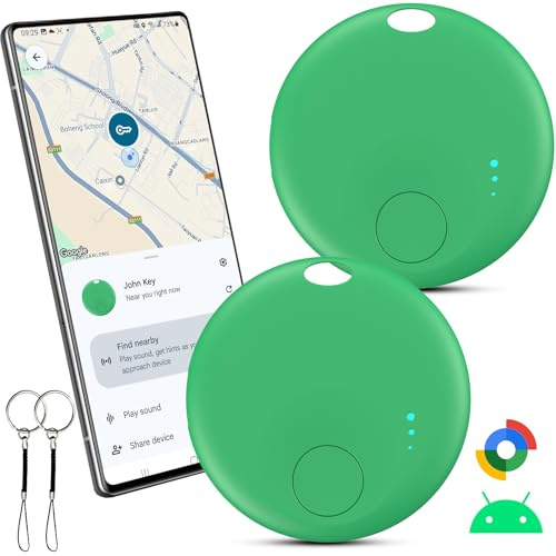 Smart Air Traceur, Traceur Localisateur D’Objets Bluetooth, Fonctionne avec l’app Google Localiser, Batterie Longue Durée,Air Tracker Android pour Les clés/Portefeuilles/valises (Vert, 2 Pack)