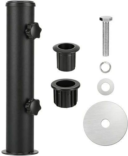 GoldOars Soporte Sombrilla de Acero Inoxidable Parasol | Base Tube para Sombrilla con 3 Anillos Reductores de PVC (Ø32mm/40mm/50mm) para Exteriores Jardín Patio Balcón, Negro