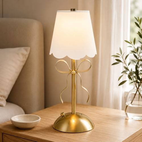 WLHBF Kabellos Tischlampe, Wiederaufladbare LED Schreibtischlampe | Nachttischlampen mit Schleife, Stufenlos Dimmbare , Touch-Steuerung und 3 Lichtfarben, Lampen für Schlafzimmer, Wohnzimmer