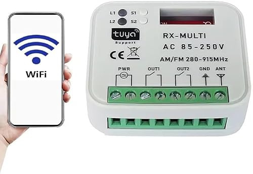 RICEVENTE WIFI CENTRALINA RADIO UNIVERSALE con ogni telecomando multi marca COMPATIBILE CON GOOGLE HOME ALEXA APP Tuya Frequenza AM/FM 280-915 MHz 2 CH fisso ROLLING CODE AC/DC 85-250V Cancello Garage