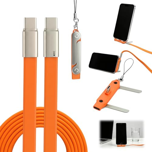 Cable USB C 240W con Soporte Móvil 360°, 90° Antitirón, 1,5m