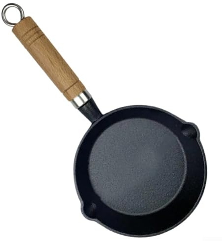 Poêle à frire en fonte avec poignée en bois, poêle antiadhésive pour œufs, batterie de cuisine portable pour camping, randonnée, barbecue et utilisation à la maison, 10 cm ou 15 cm (15 cm)
