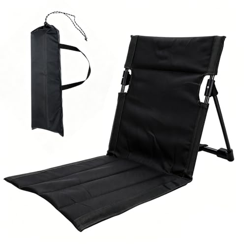 Wxeadu Bodenstuhl mit Rückenstütze, Faltbarer Strandmatte mit Rückenlehne, Tragbare Bodenstuhl Outdoor mit Kordelzugtasche, Strandstuhl Klappbar Leicht, Campingstuhl Liegestuhl für Camping(Schwarz)
