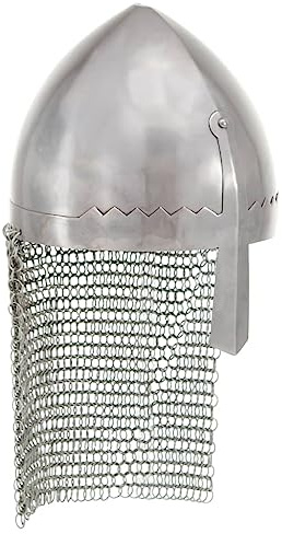 QUAHEAS Ritterhelm Antik Replik aus 18-Kaliber Stahl silbern, mittelalterlicher Nasalhelm 21x20x26 cm für LARP, Reenactment, Cosplay, Sammlerwaffe, Dekoration, Ritterrüstung