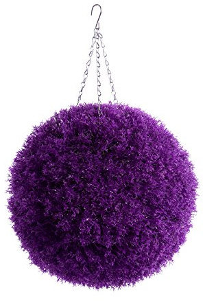 Best Artificial Large 36cm Purple Heather Ball Grass Hanging Topiary Flower Basket - UV Fade Protected
