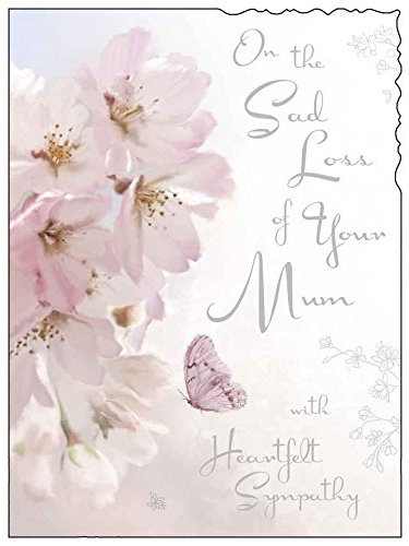 Trauerkarte (JJ4352) Trauriger Verlust Ihrer Mutter – Blüte – Silber geprägt