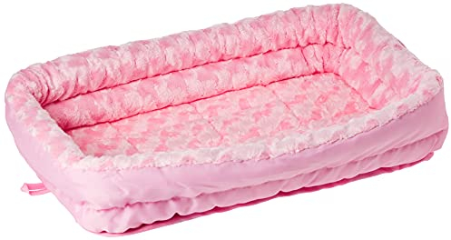 MidWest Homes for Pets - QuietTime XXS-Haustierbett, gedoppelter Rand, rosa Käfig-Plüschmatte mit doppeltem Randpolster, maschinenwaschbar, sicherer Sitz mit elastischen Bändern, 46 cm