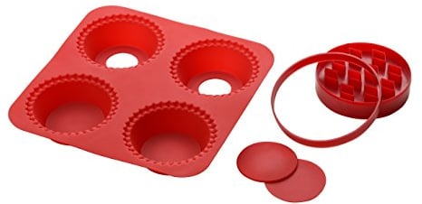 Premier Housewares 806588 Silicone Pie Maker with 4 Moulds/2 Cutters - Red H3 x W22 x D22cm