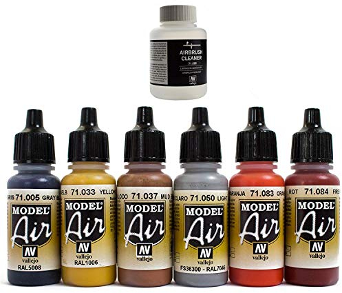 Airbrush Farben 6 x 17 ml Cleaner 85 ml Vallejo Model Air Bunt Farben-Set Airbrushfarben
