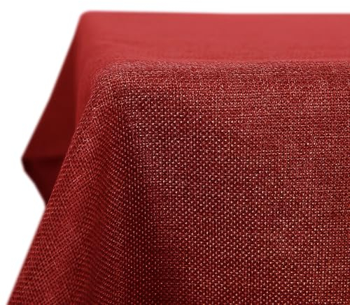 Deconovo Nappe rectangulaire en Faux Lin pour Salle à Manger, Nappe de fête, 132 x 229 cm, Rouge, 1 pièce