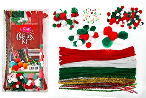 edukit Christmas Craft Kit including Pompoms, Googly Eyes, Pipe Cleaners; 312 Pieces per Pack; Festive Colours – Creating Fun Tree Decorations and Gifts