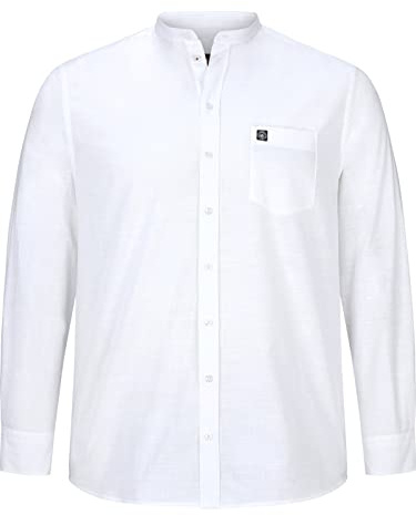 Jan Vanderstorm Herren Stehkragenhemd Kallu | Hemd mit Stehkragen| einfarbig in Leinen-Optik | langärmliges Basic Oberhemd | 100% Baumwolle | Größe L - 7XL