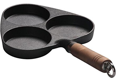 Fenteer Poêle à Crêpes à Oeufs En Fonte, 3 Tasses, Friteuse Et Manche En Bois