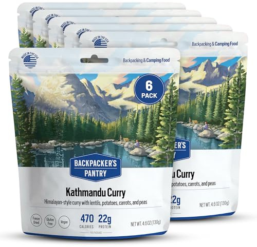 Backpacker's Pantry Kathmandu Curry – gefriergetrocknetes Rucksack- & Campingfutter – Notfallnahrung – 24 Gramm Protein, vegan, glutenfrei – 6 Stück