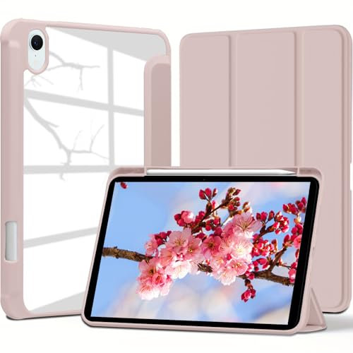 VAGHVEO Coque pour iPad A17 Pro Modèle 2024 Mini 7ème Génération/iPad Mini 6 8,3 Pouces Modèle 2021 avec Porte-Stylet, Étui Cuir PU Léger, Housse de Protection Antichoc avec Dos Transparent, Rose