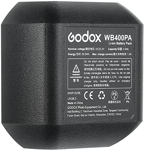 GODOX AD400Pro WB400P Original Replacement Spare Battery WB400PA Compatible With Godox AD400 Pro Studio Flash Strobe, DC 21.6V 2600mAh 56.16Wh High Performance Lithium Photo Accessory Accessories