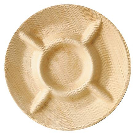 Papstar - 6 x 6 Assiettes, Feuille de palmierpure 5 compartiments Ø 24,5 cm · 2 cm