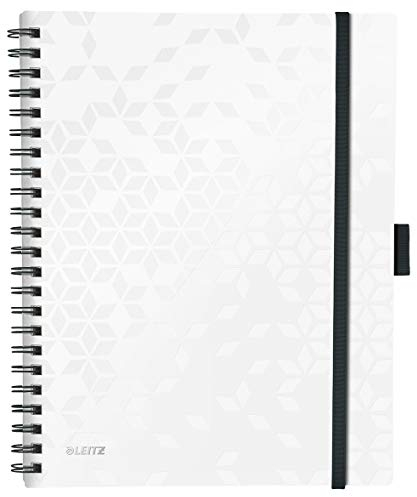 Leitz Be Mobile Notizbuch in A4 Format mit 80 Blatt, Liniert, Elfenbeinfarbiges Papier (80 g/m2), Spiralbindung, Perlweiß, WOW, 46440001