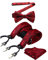 HISDERN Rot Hosenträger und Fliege Set Herren Blumen Paisley Einstecktuch Y Style hosenträger mit 6 Clips Einstellbar für Hochzeit Anzug