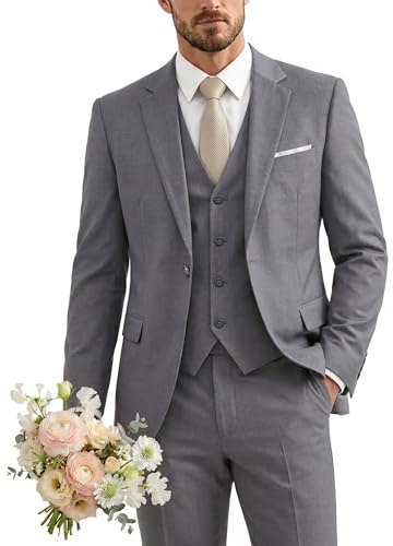 YND Herrenanzug Slim Fit, 3-teiliges Set mit einreihigem Sakko, Weste, Hose und Krawatte.