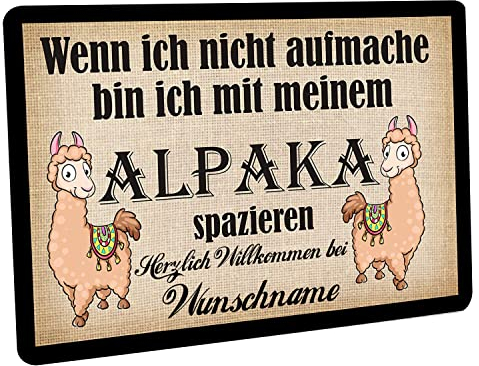 Crealuxe Personalisierbare Fußmatte - Wenn ich Nicht aufmache - Alpaka - Türmatte mit Wunschtext, Name oder Motiv – rutschfest – 60x40 cm – Türvorleger für Innen & Außen – Einzug, Hausflur oder Büro