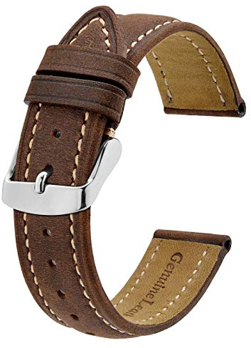 BISONSTRAP Uhrenarmband 19mm, Vintage Leder Ersatz Armband, Dunkel Braun/Beige Faden