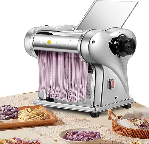 CGOLDENWALL 140W Elektrische HaushaltsNudelmaschine mit 6 Gängen丨Pastamaker Einstellbare Dicke für Teig Ravioli Wonton Spaghetti (JCD-6 1.5 mm fein, 4 mm flach)