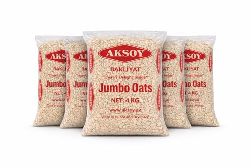 Aksoy Jumbo Oats 20KG (5x4KG) – Premium Quality, 100% Wholegrain Rolled Oats, Breakfast Cereal, High in Fiber and Protein, Vegan Friendly, Ideal for Breakfast, Smoothies, Baking, and Meal Prep