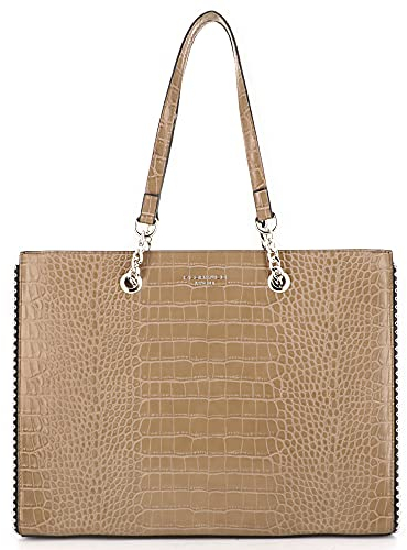 Sac A Main Femme Chaînes Crocodile - Sac Cabas Fourre-Tout A4 Perles Billes - Sac Cours Porté Epaule Lycée Pour Filles - Sac Shopping Ville Similicuir Brillant - Chic Stylé (Beige Taupe)