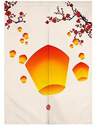 Hiseng Japanischer Gardinen Noren Tür Vorhang, Leinen Partition Türvorhang Restaurant Home Schlafzimmer Vorhang Wand Tapisserie, für die Heimtextilien Raumteiler (Pflaumenblüte,85x150cm)