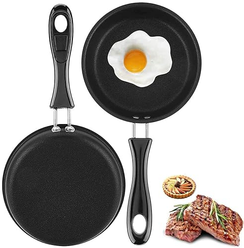 YANJINGHE 2 Stück Mini-Bratpfanne, 4,7 12cm Boden Pfanne, Antihaft-Bratpfanne, Mini-Ei-Bratpfanne, mit Griff, zum Braten von Ei, Omelett, Blini, Speck, Schinkenscheiben, Steak (Schwarz)