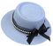 JK Home Panama Eté Femme Chapeau de Soleil avec Nœud de Papillon Capeline Large Bord pour Plage Mariage Camping Bleu Clair