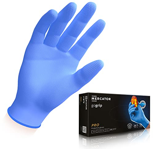 MERCATOR GoGrip Nitrilhandschuhe Blau Größe XL - 500 Stück GoGrip Einweg Schutzhandschuhe puderfrei latexfrei extra stark Diamanttextur Nitril-Handschuhe