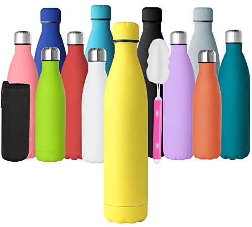 GeeRic Stainless Steel Water Bottle 1 litre, Double-walled Vacuum Insulated Metal Water Bottle 12 Hours Hot & 24 Hours Cold Drinks Cycling Bottles for Outdoor Sports Hiking Running 1000ml Yellow