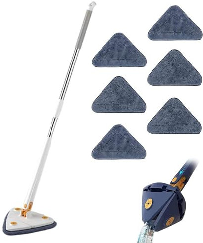 ALGIY Scopa per pulizia regolabile a 360°, girevole a 360°, nuova scopa telescopica triangolare in microfibra con funzione automatica di spremitura dell'acqua per pavimento del soffitto (blu, con 6