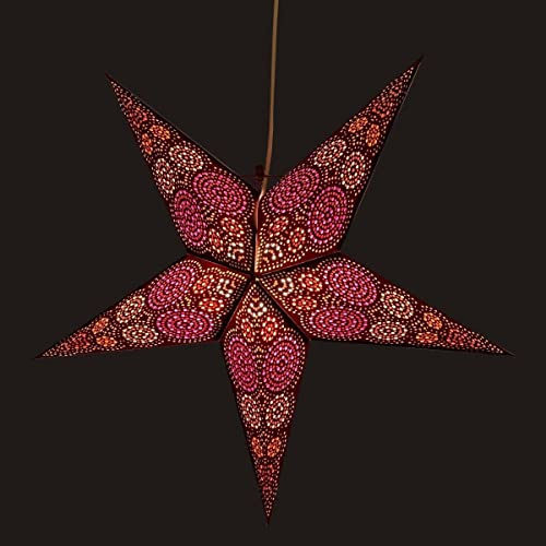 MoreThanHip Goa Faltbarer Weihnachtsstern Braun Rosa - Ø 60 cm - 3D Papierstern Leuchtstern Fenster zum Aufhängen Winter - Inkl. Beleuchtungskabel 3 Meter (ohne Lampe)