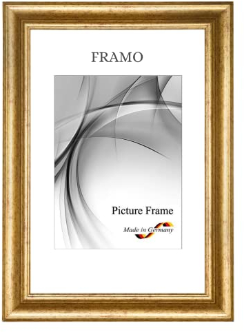 FRAMO N°50 Cadre photo baroque 24 x 30 cm en bois massif | Or vieilli | Cadre en bois rétro vintage antique avec vitre en verre synthétique incassable anti-reflet et crochets de suspension en métal