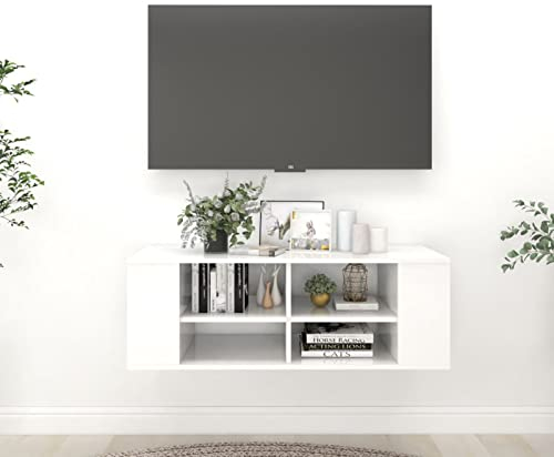 RONGQI TV-Wandschrank, Schrank, Wohnwand, Lowboard, Ferseherschrank, Sideboard, Hängeschrank Wohnzimmer, Tv Schrank, Hochglanz-Weiß 102x35x35 cm Spanplatte