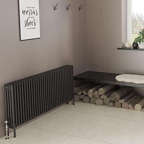Warmehaus 600x1460mm Black Traditional Horizontal Radiator 4 Column