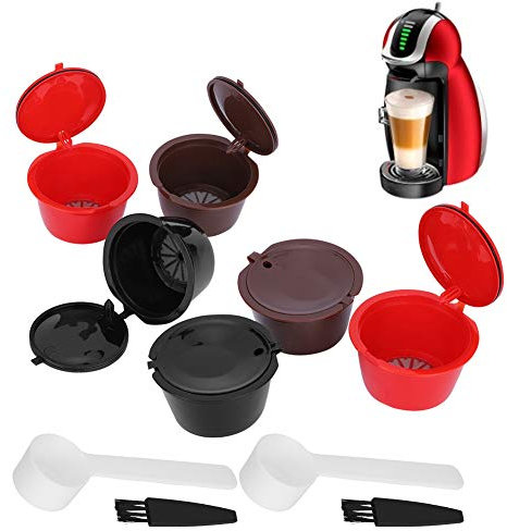Lot de 6 capsules à café réutilisables, capsules à café rechargeables, tasses à café avec cuillère et brosse, outils de café pour Dolce Gusto, machines à café Dolce Gusto