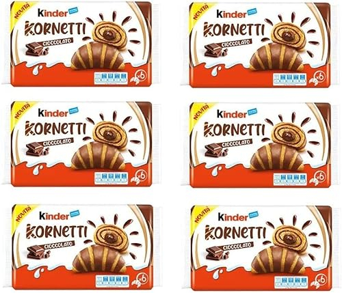 6x Ferrero Kinder Kornetti Cioccolato Cornetti Mit Schokolade Gefüllte Croissants Packung mit 252g, jede Packung enthält 6 Croissants